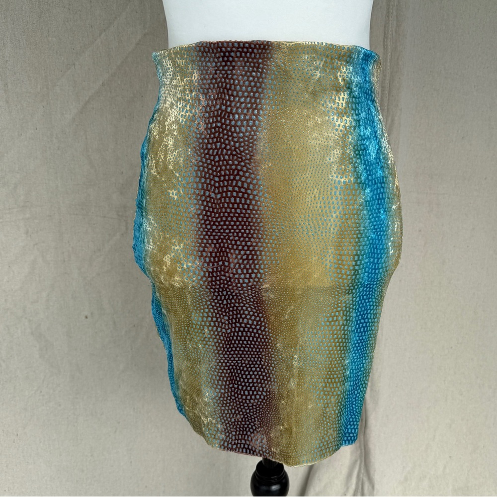 Vintage Faust Paris Size S Blue/Gold Snake Skin Print Mini Skirt
